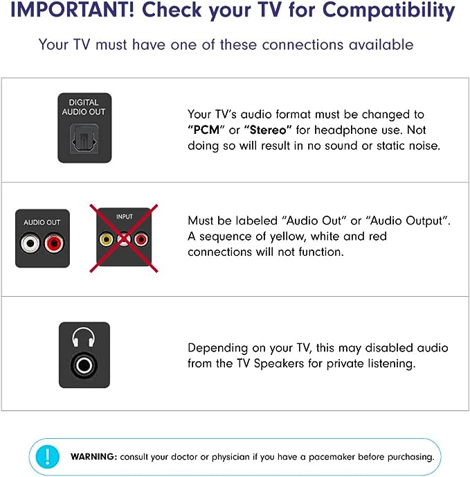 Seniors & Hard of Hearing | Wireless TV Headset Delay-Free, Lightweight, Comfortable, Rechargeable in-Ear Headphones for TV Watching, Television Amplifier, RF Headphones